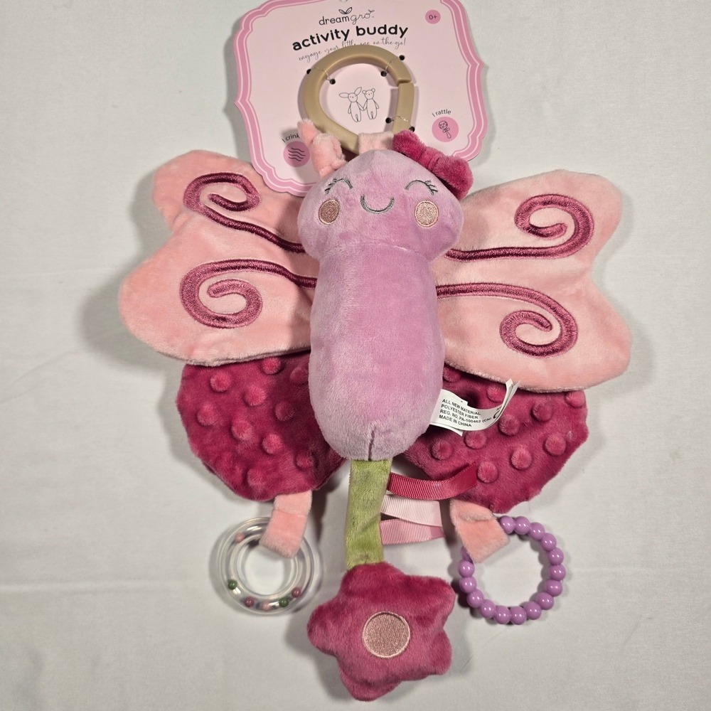 Dreamgro Activity Buddy Plush Butterfly Baby Travel Toy Rattle Crinkle Teether